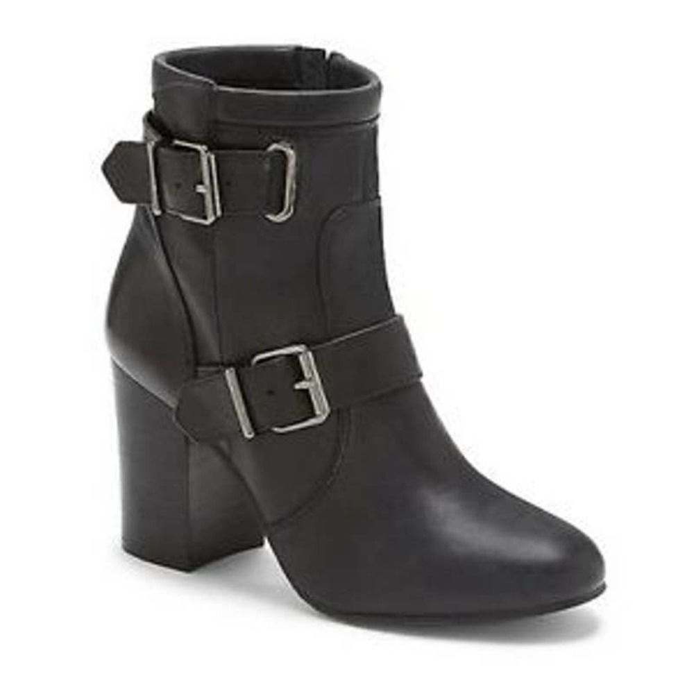 Vince Camuto Simlee Double Buckle Black Ramano Leather Booties 7 1/2 M